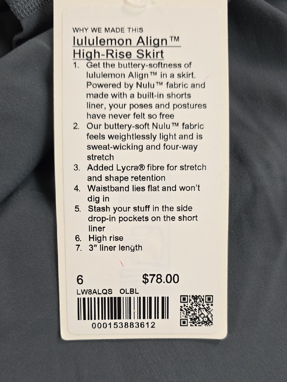 NWT lululemon Align Charcoal Gray High Rise Athletic Skirt Size 6 OLBL Liner - Picture 3 of 4